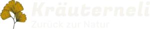 Logo von Kräuterneli mit gelber Blüte und dem Slogan Zurück zur Natur