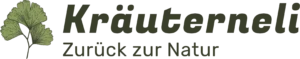 Logo von Kräuterneli mit grüner Blüte und dem Slogan Zurück zur Natur