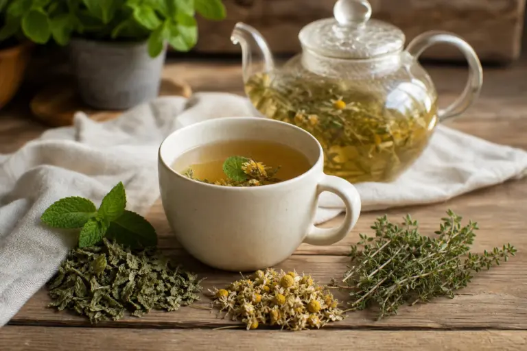 Heilkr&auml;utertee richtig zubereiten mit Pfefferminze, Kamille und Thymian