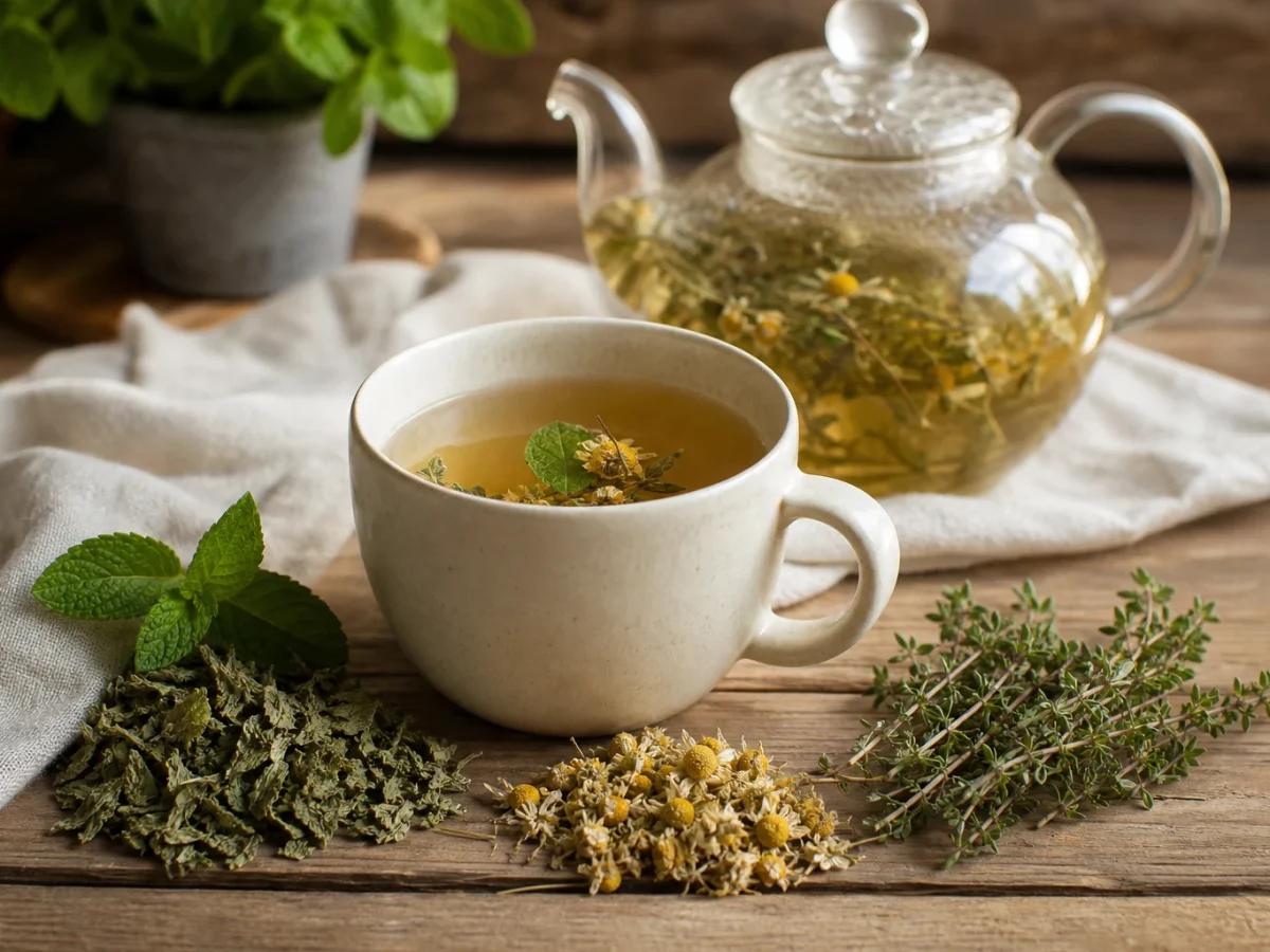 Heilkräutertee richtig zubereiten mit Pfefferminze, Kamille und Thymian
